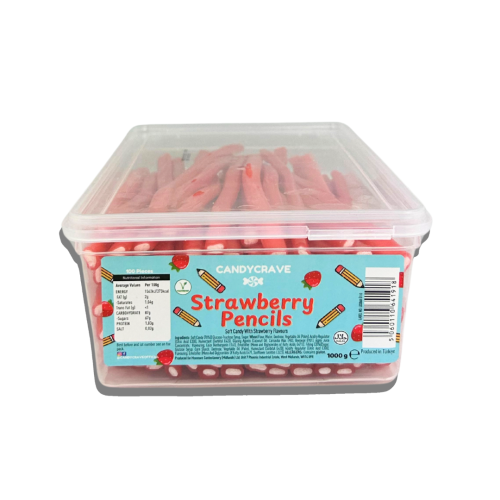 Candycrave Strawberry Pencils Tub 100 Count Vegetarian and Halal Suitable