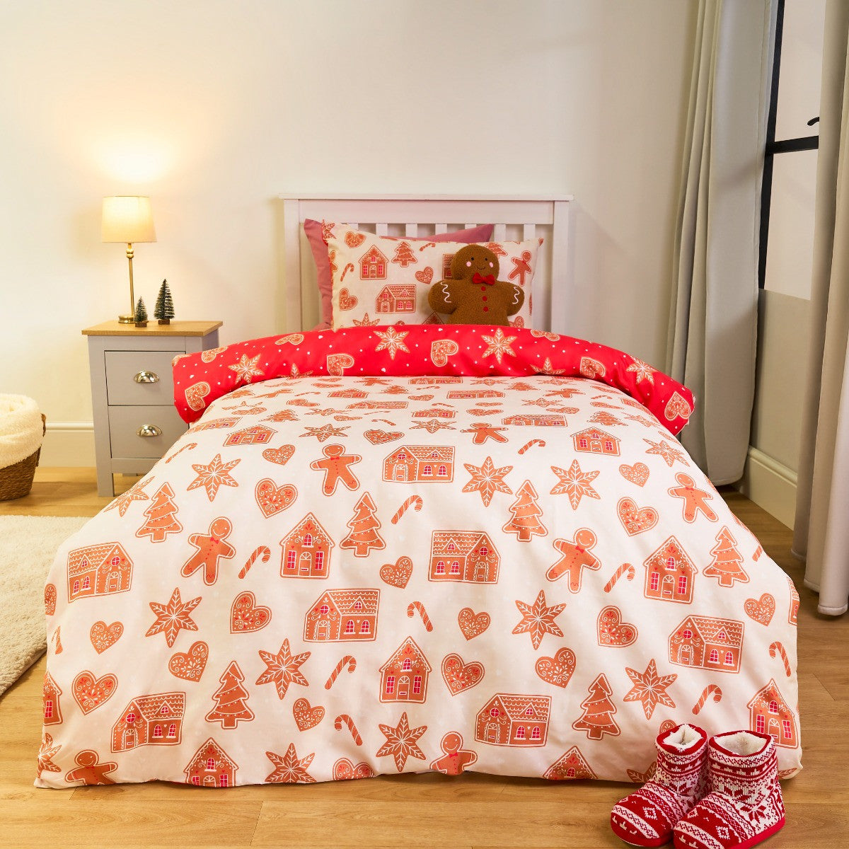 Gingerbread Print Duvet Cover Set - Natural