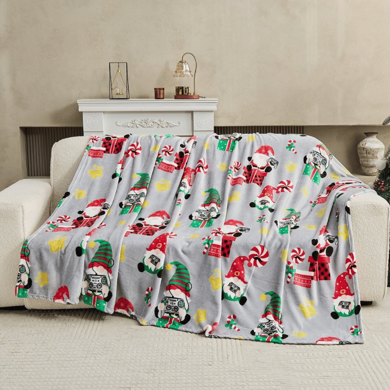 Christmas Design Flannel Throw - Player Gnomes 230x230cm