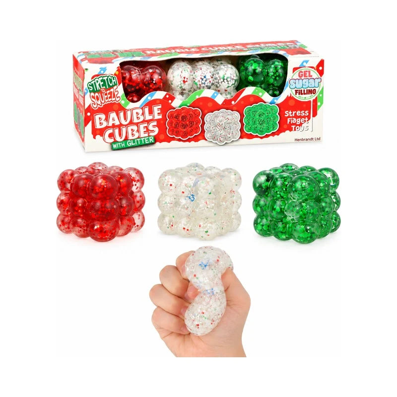 Christmas Mini Squeeze Bauble Cube Toy with Sugar & Sparkle 3 Pack