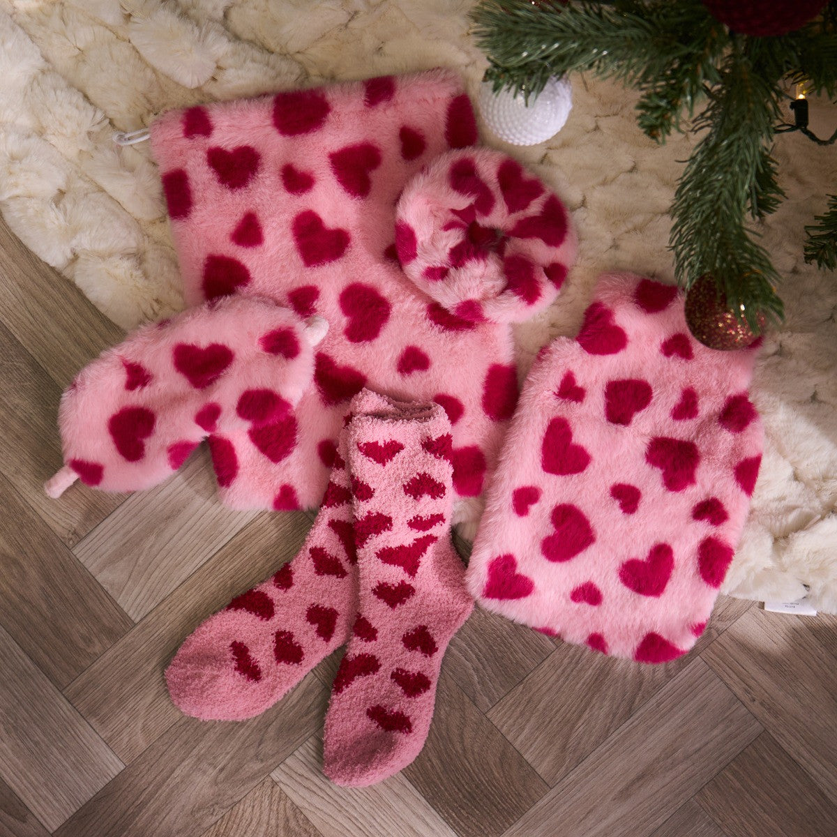 Heart Print Cosy Hot Water Bottle Gift Set - Pink