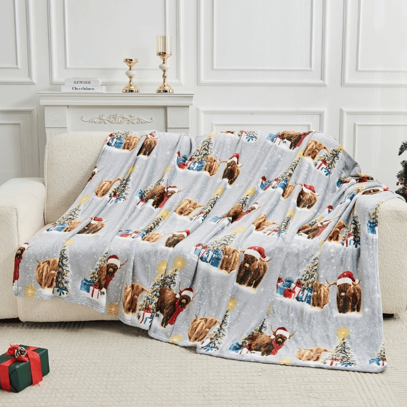 Christmas Design Flannel Throw - Herbie The Highland Cow 230x230cm