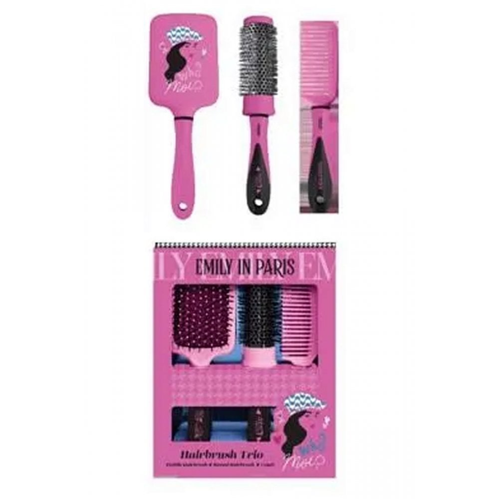 Hair Care Trio Set Pink Who Moi Paddle, Round and Comb