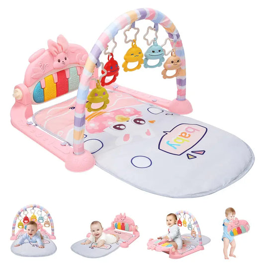 Baby Play Mat & Piano Gym with Sensory Toys, Music & Tummy Time Activity Centre - Pink