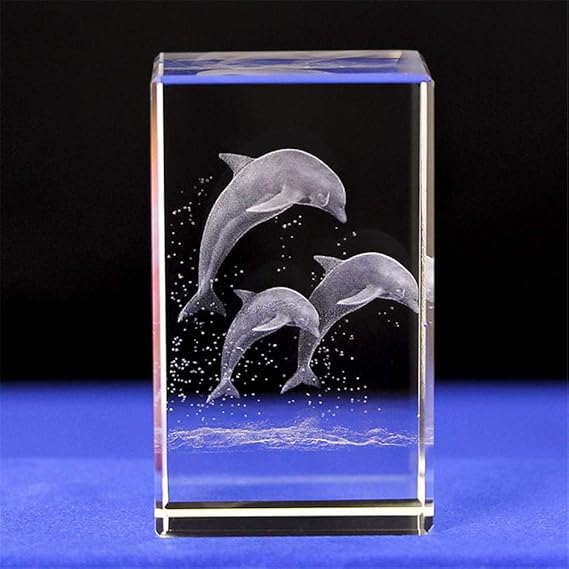 3d laser etched crystal dolphin figurine art (30 * 30 * 40mm)