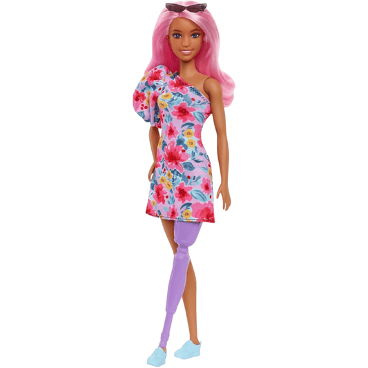 Official  - Fashionistas Doll - Pink Hair Off Shoulder Floral Dress - Prosthetic Leg
