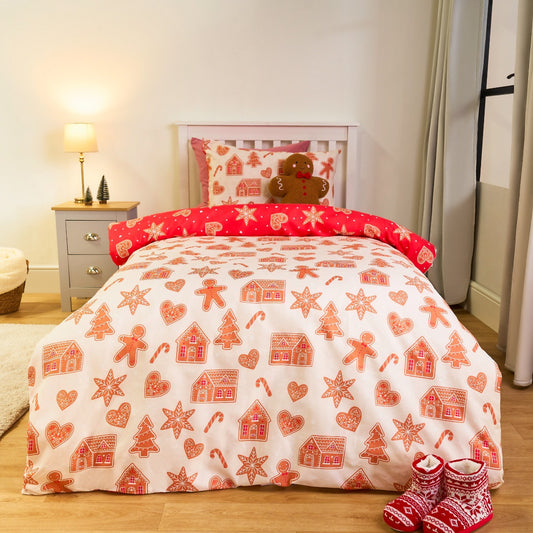 Gingerbread Print Duvet Cover Set - Natural