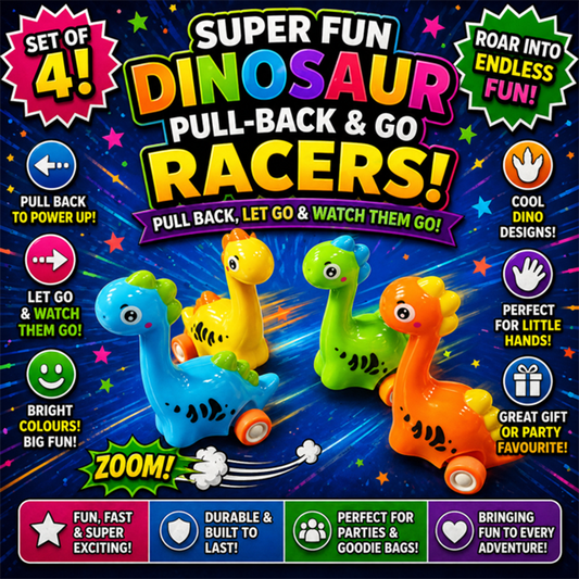 Dinosaur Pull Back And Go Deluxe Racers x 4