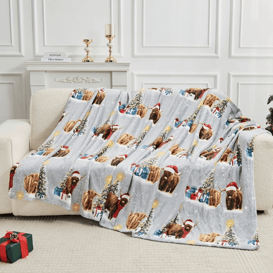 Christmas Design Flannel Throw - Herbie The Highland Cow 230x230cm
