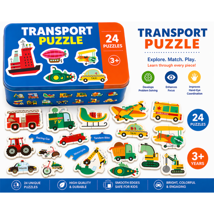 Super Deluxe 24 Transport Puzzles In Tin